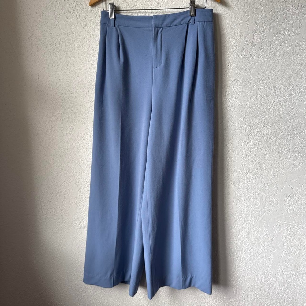 Open Edit Blue Wide Leg Pleated Trousers Elastic Back Pants Womens Medium